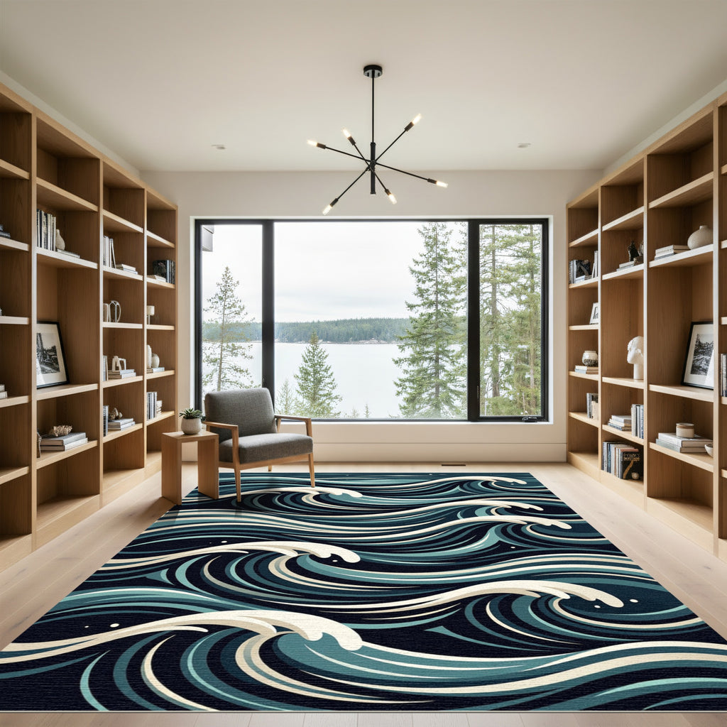 Abstract Deep Blue Nautical Swirl Rug