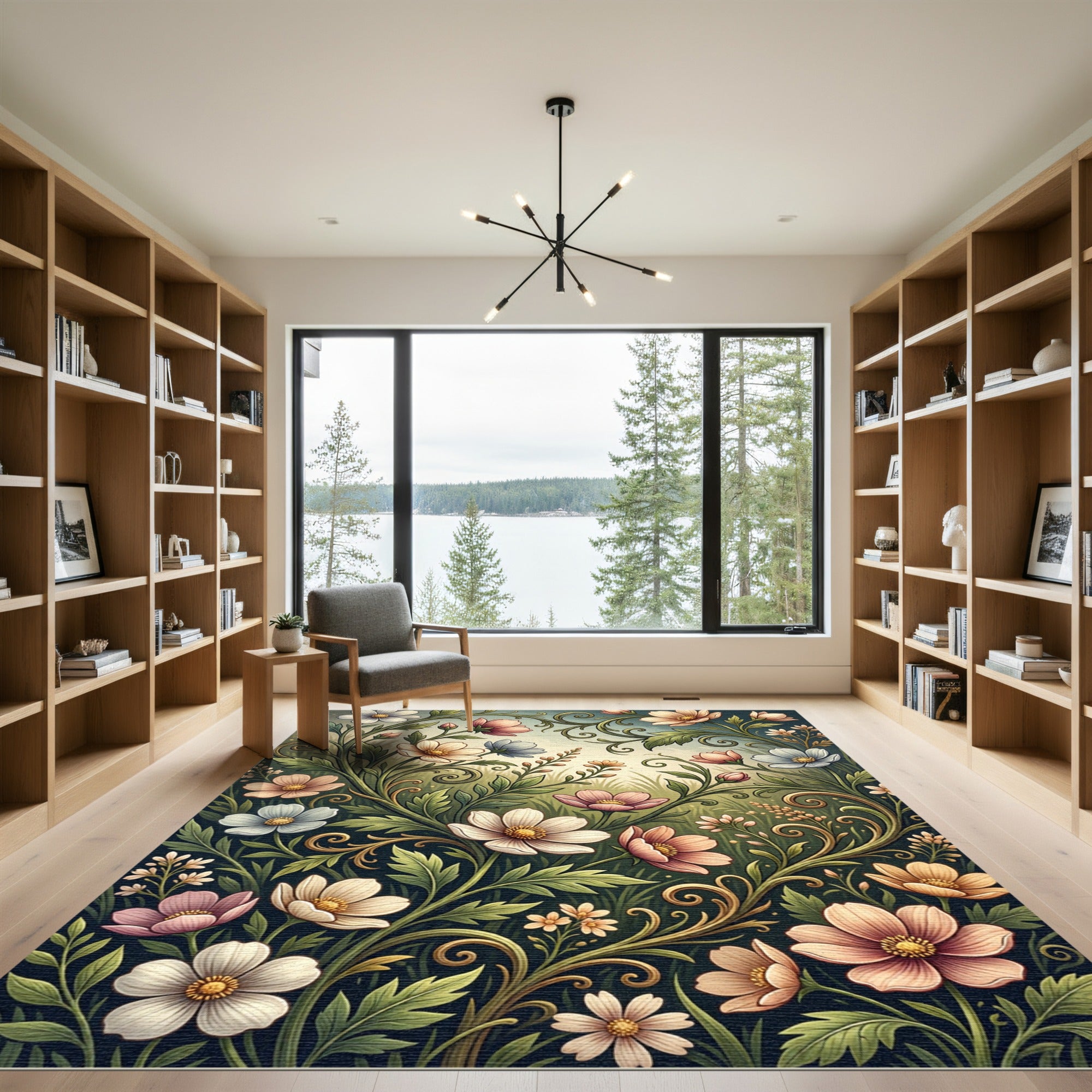 Pastel Meadow Floral Vine Swirl Rug