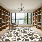 Earthy Brown Vine Leaf Scroll Rug