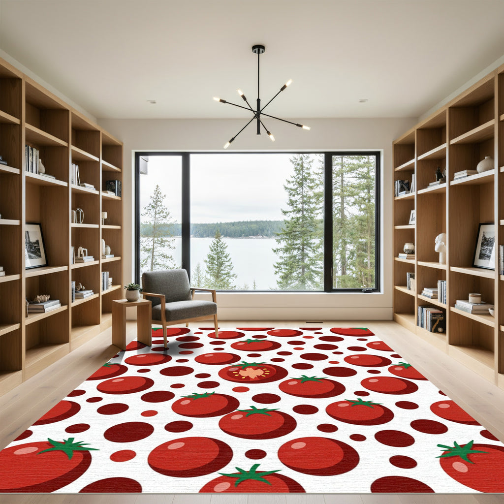 Red Tomato Circles Scattered Pattern Rug