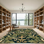 Golden Damask Floral Sage Botanical Rug