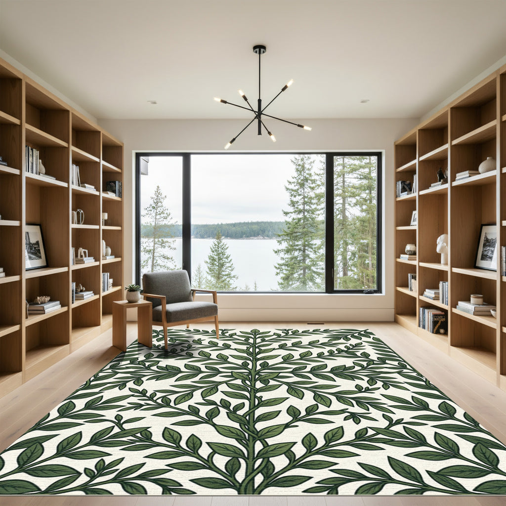 Symmetrical Verdant Botanical Leaf Trellis Rug