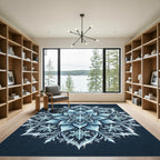 Icy Blue Frost Snowflake Mandala Rug