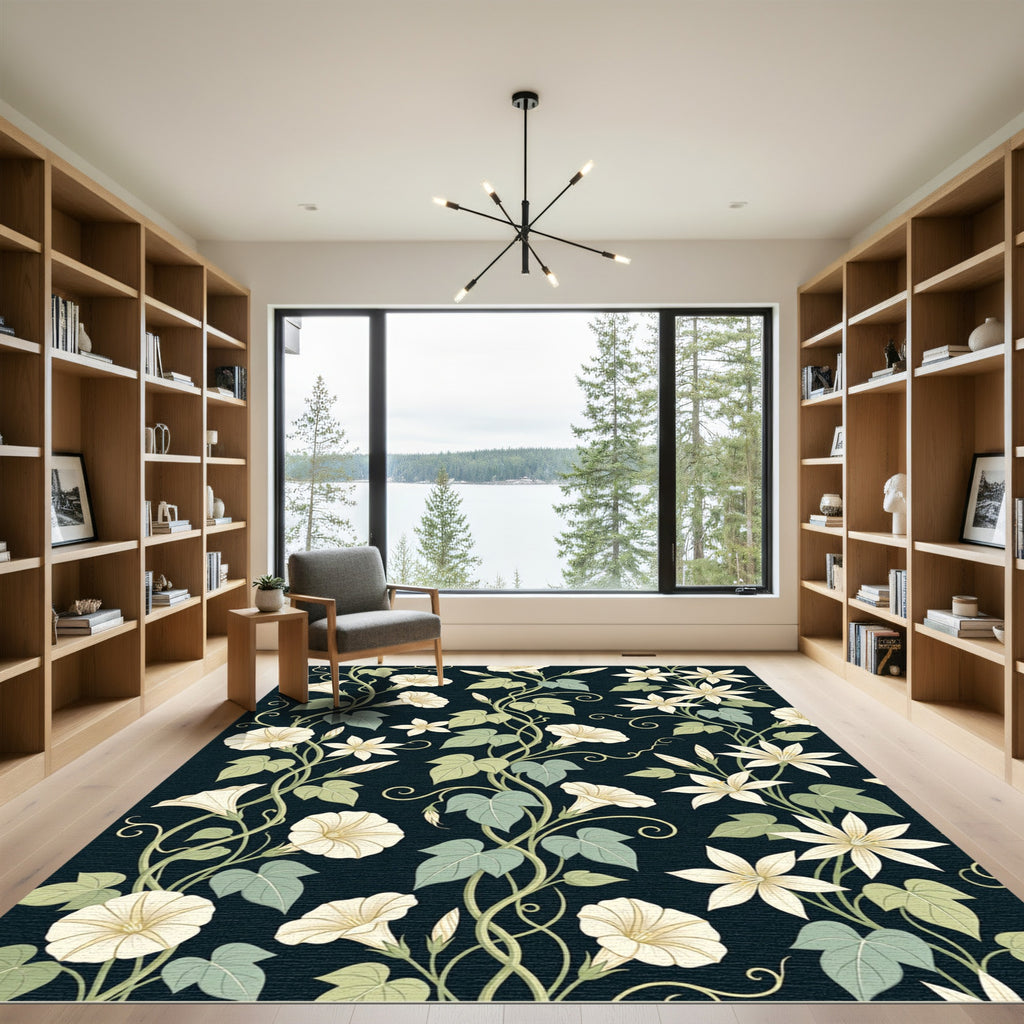 Art Nouveau Cream Floral Vine Wallpaper Rug