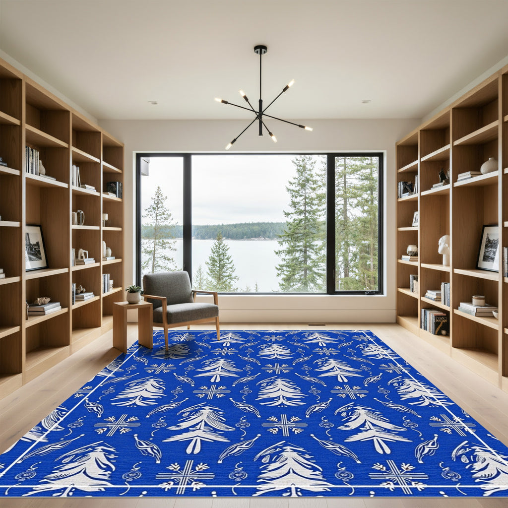 Classic Blue White Foliage Forest Rug