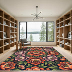 Vibrant Orange Peony Mandala Floral Rug