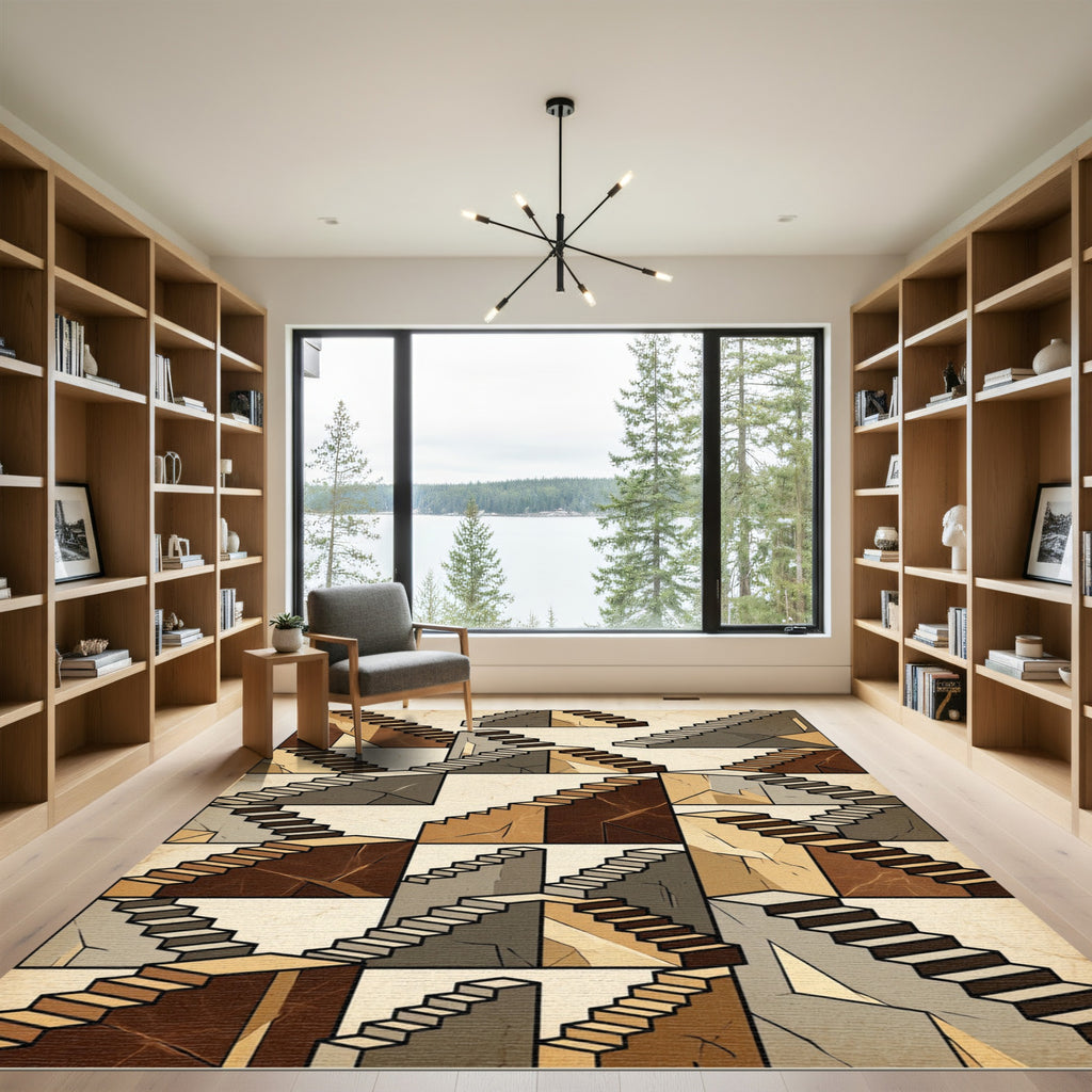 Geometric Staircase Illusion Rug