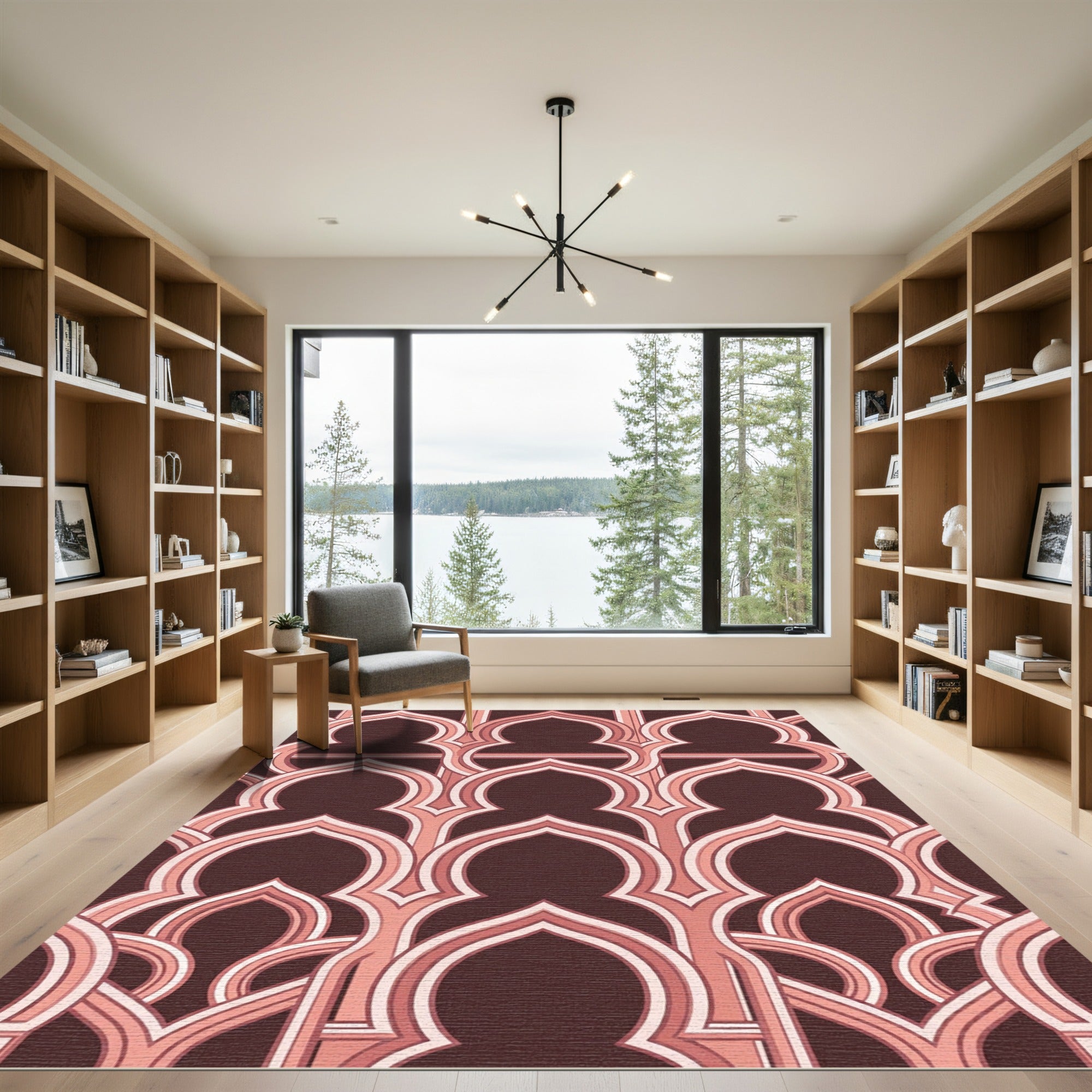 Burgundy and Blush Arched Geometric Rug