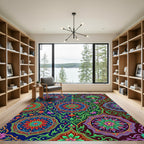 Vibrant Floral Medallion Indigo And Emerald Rug