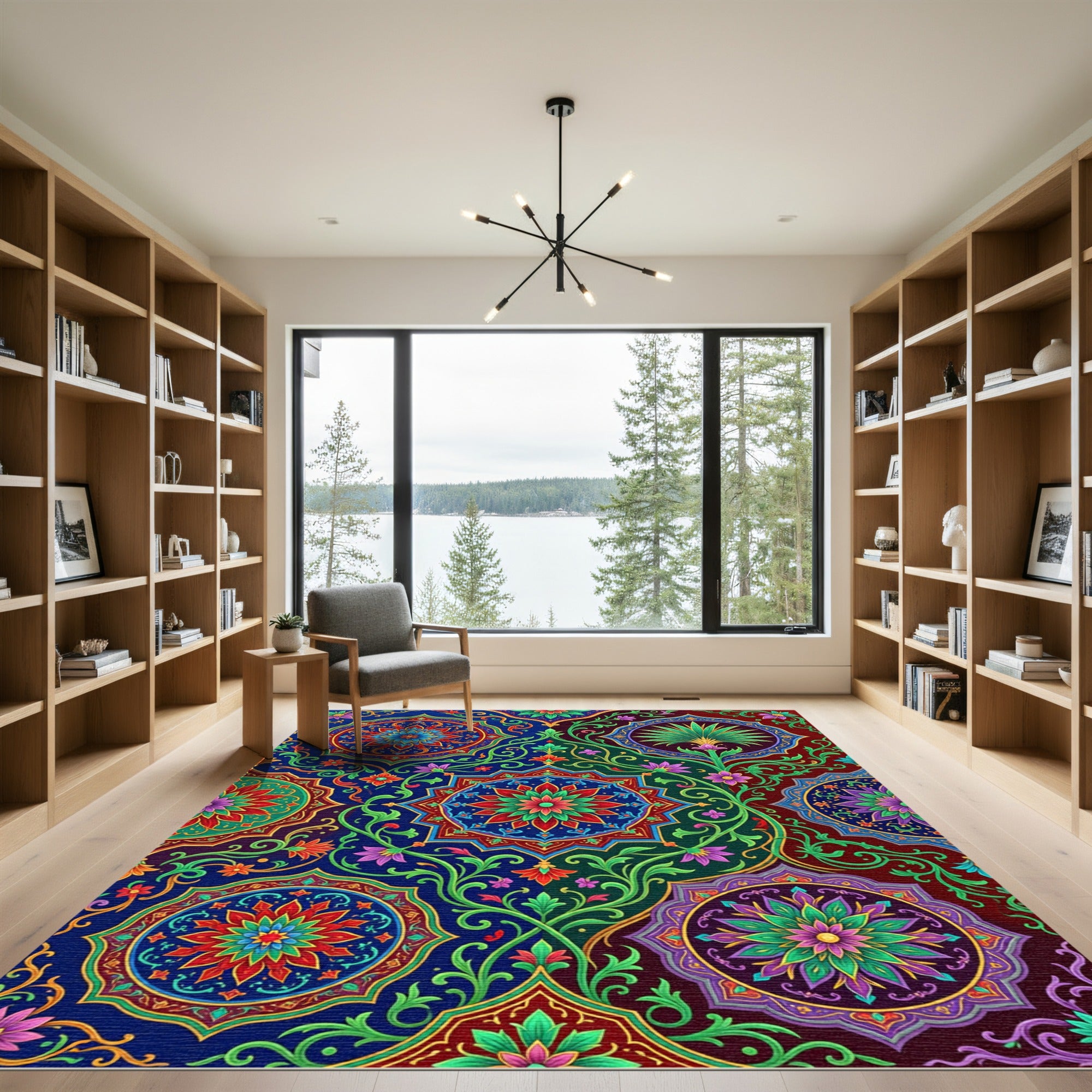 Vibrant Floral Medallion Indigo And Emerald Rug