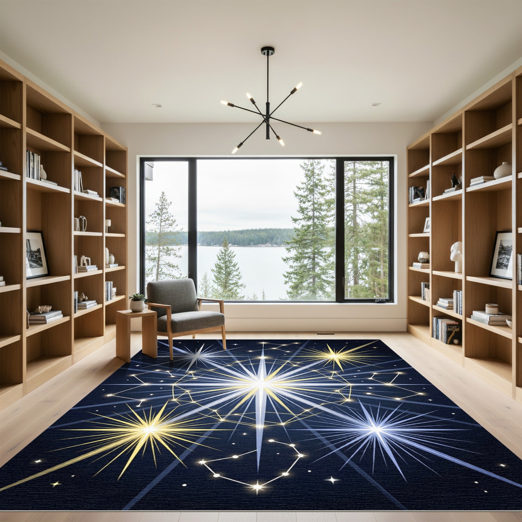 Celestial Gold Navy Constellation Starry Sky Rug