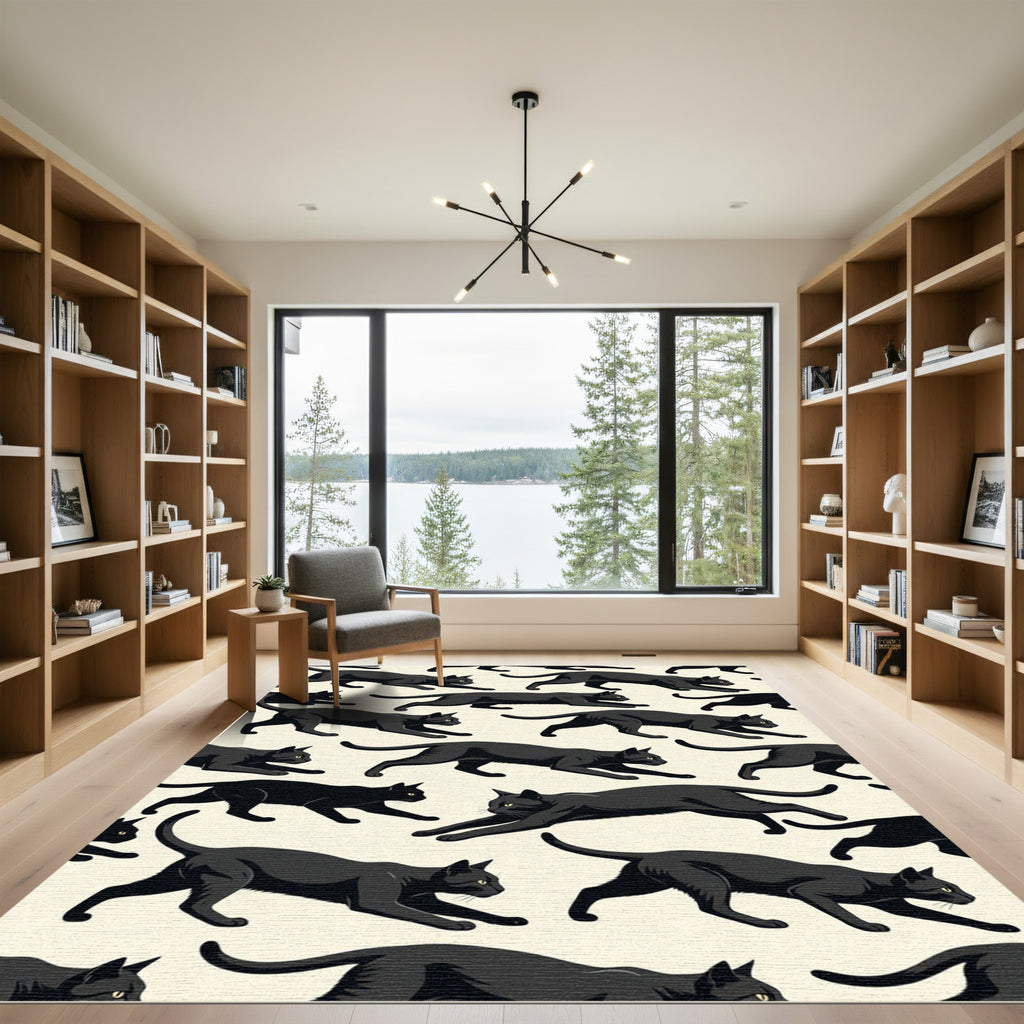 Sleek Black Cat Silhouette Wallpaper Rug