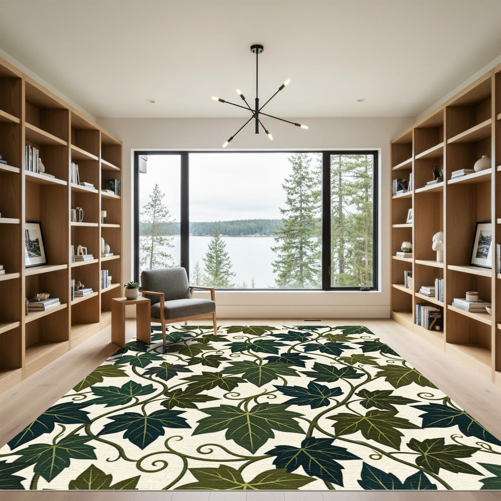 Lush Green Forest Ivy Vine Botanical Rug