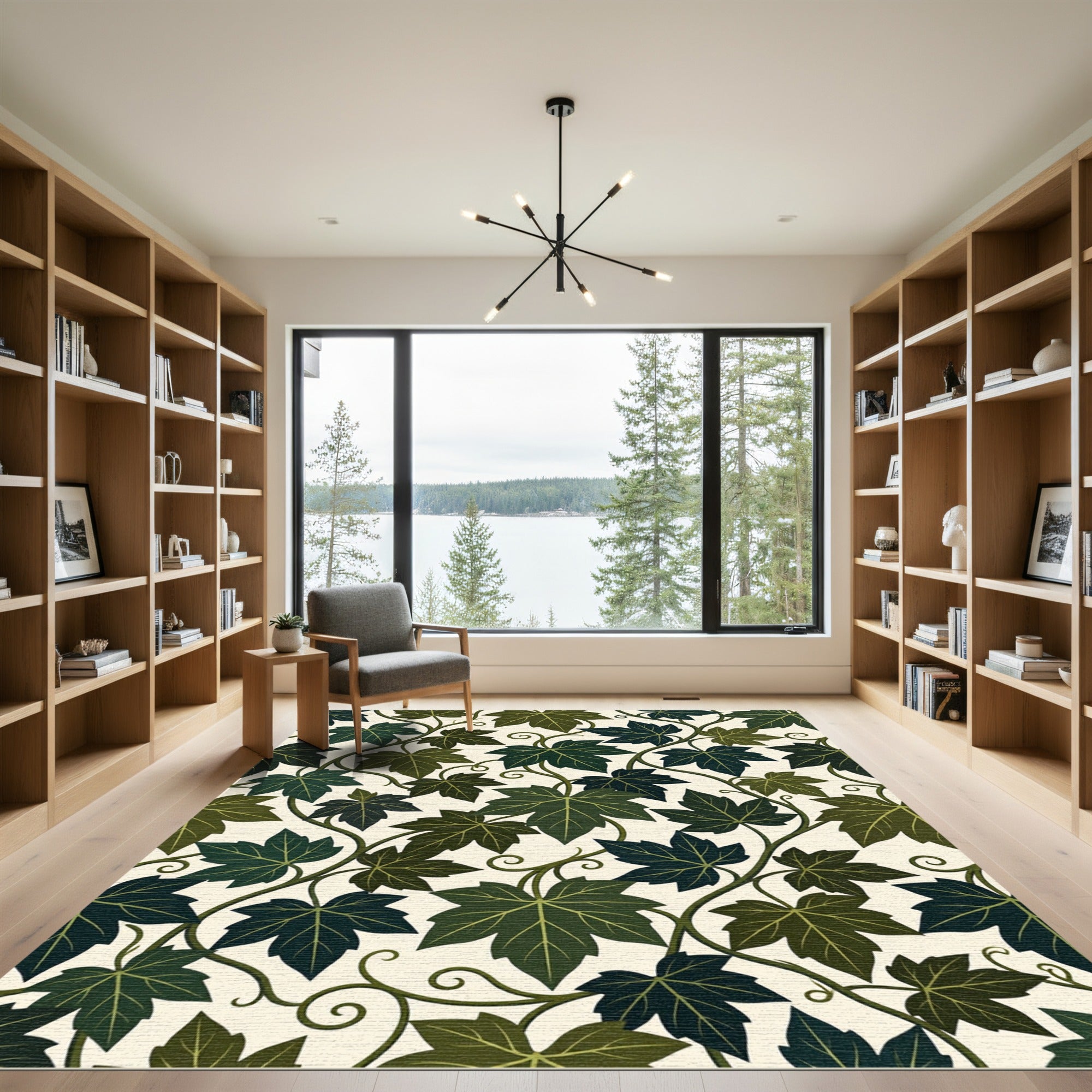 Lush Green Forest Ivy Vine Botanical Rug