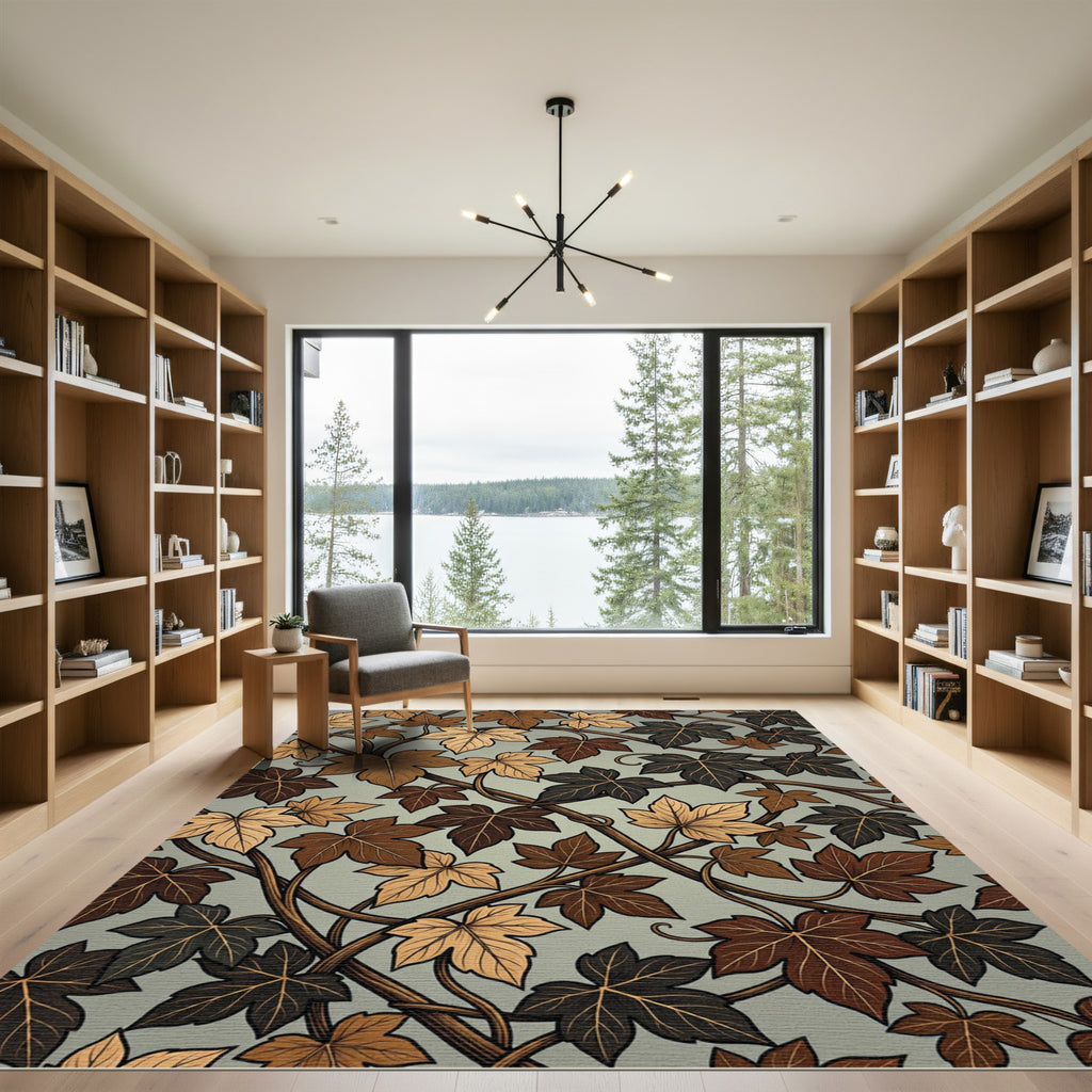 Earthy Toned Leaf Vine Overlay Rug