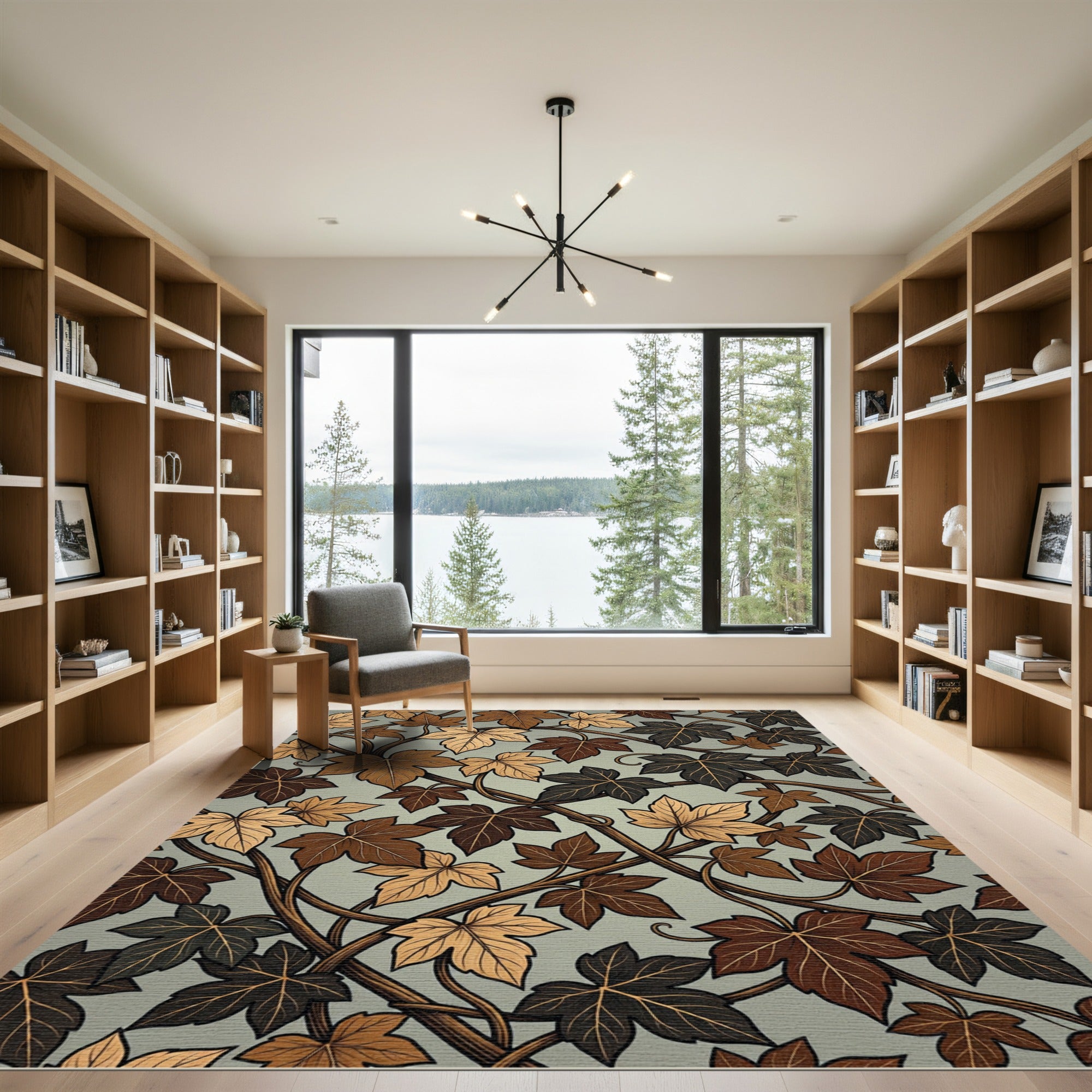 Earthy Toned Leaf Vine Overlay Rug