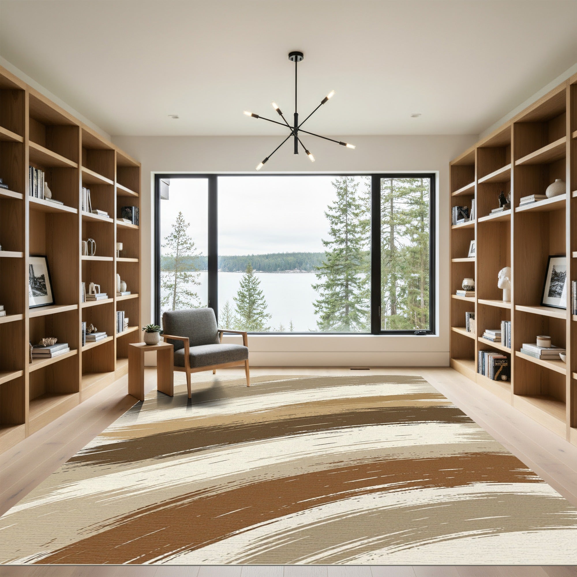 Abstract Earthy Tone Wavy Brushstroke Rug