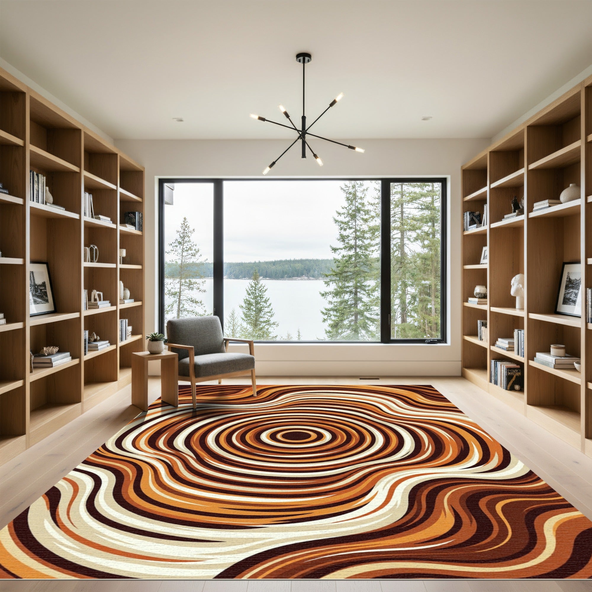 Abstract Golden Brown Organic Swirl Rug