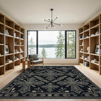 Ornate Black Silver Geometric Cross Rug