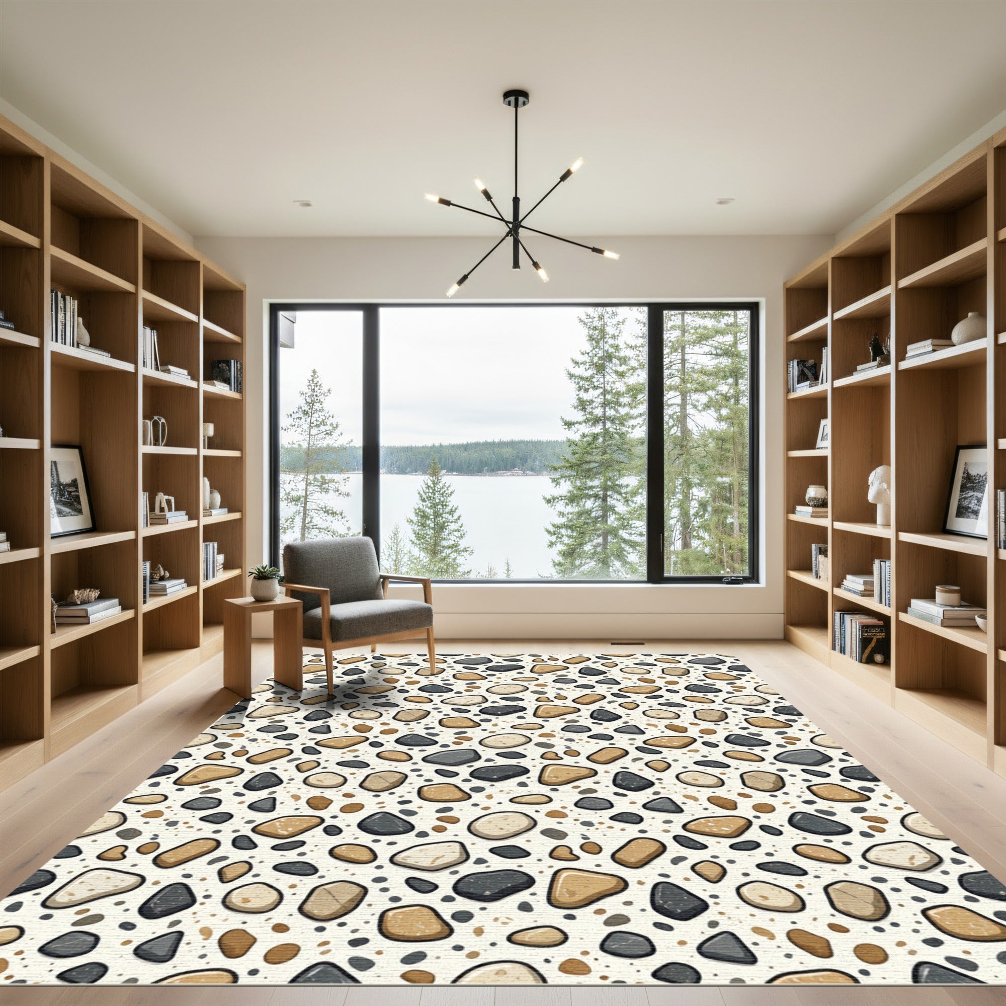 Neutral Earthy Pebble Stone Mosaic Rug