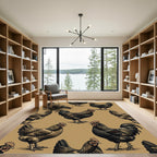Classic Black Rooster Farmhouse Tan Rug