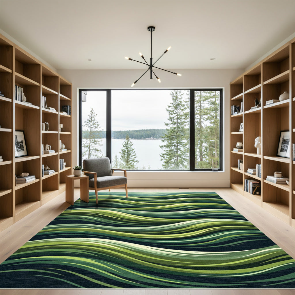 Abstract Green Wave Flow Rug