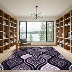 Elegant Plum Damask Scroll Curvaceous Rug