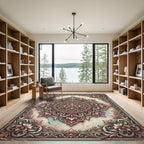 Antique Pink Floral Scroll Medallion Rug