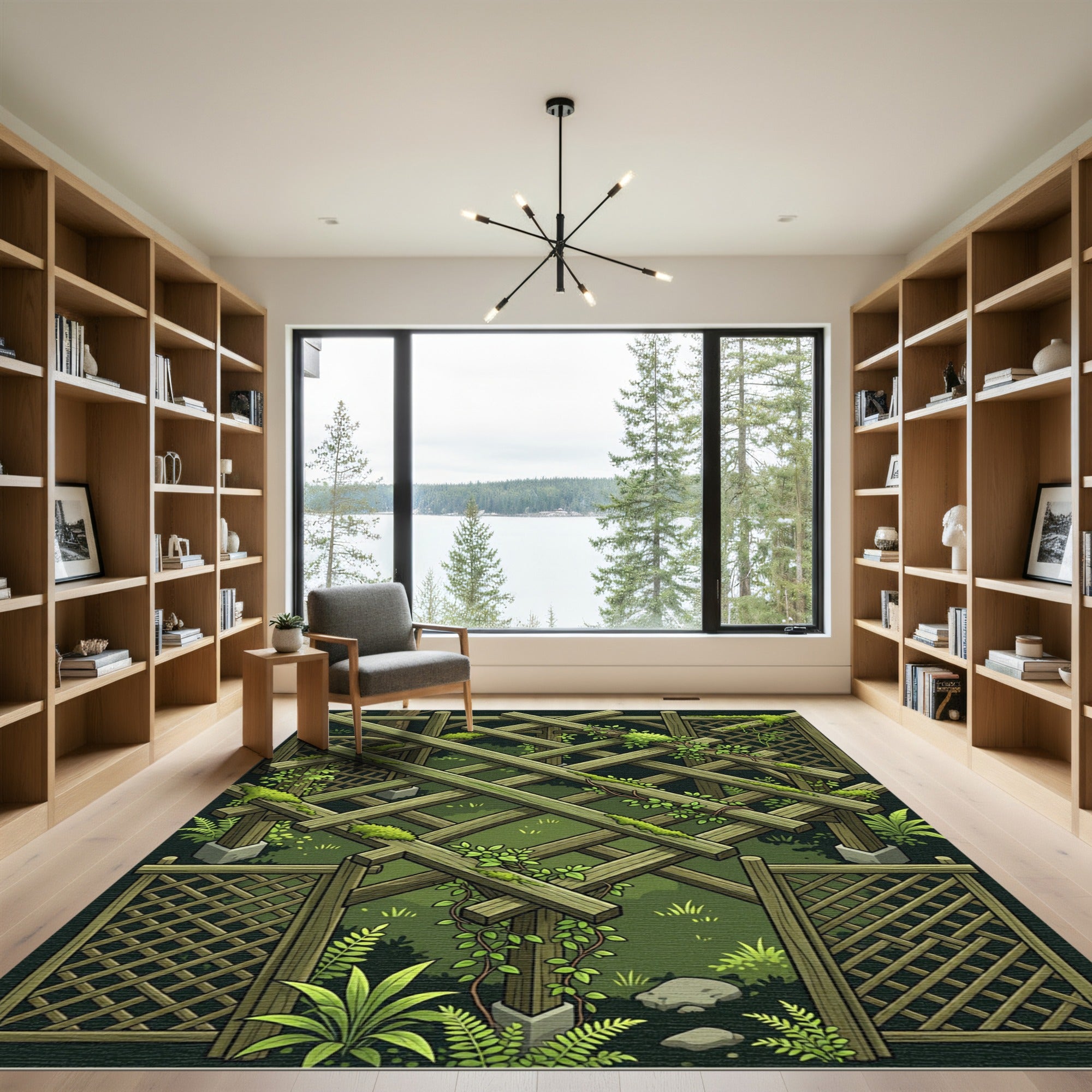 Mossy Woodland Lattice Trellis Art Rug