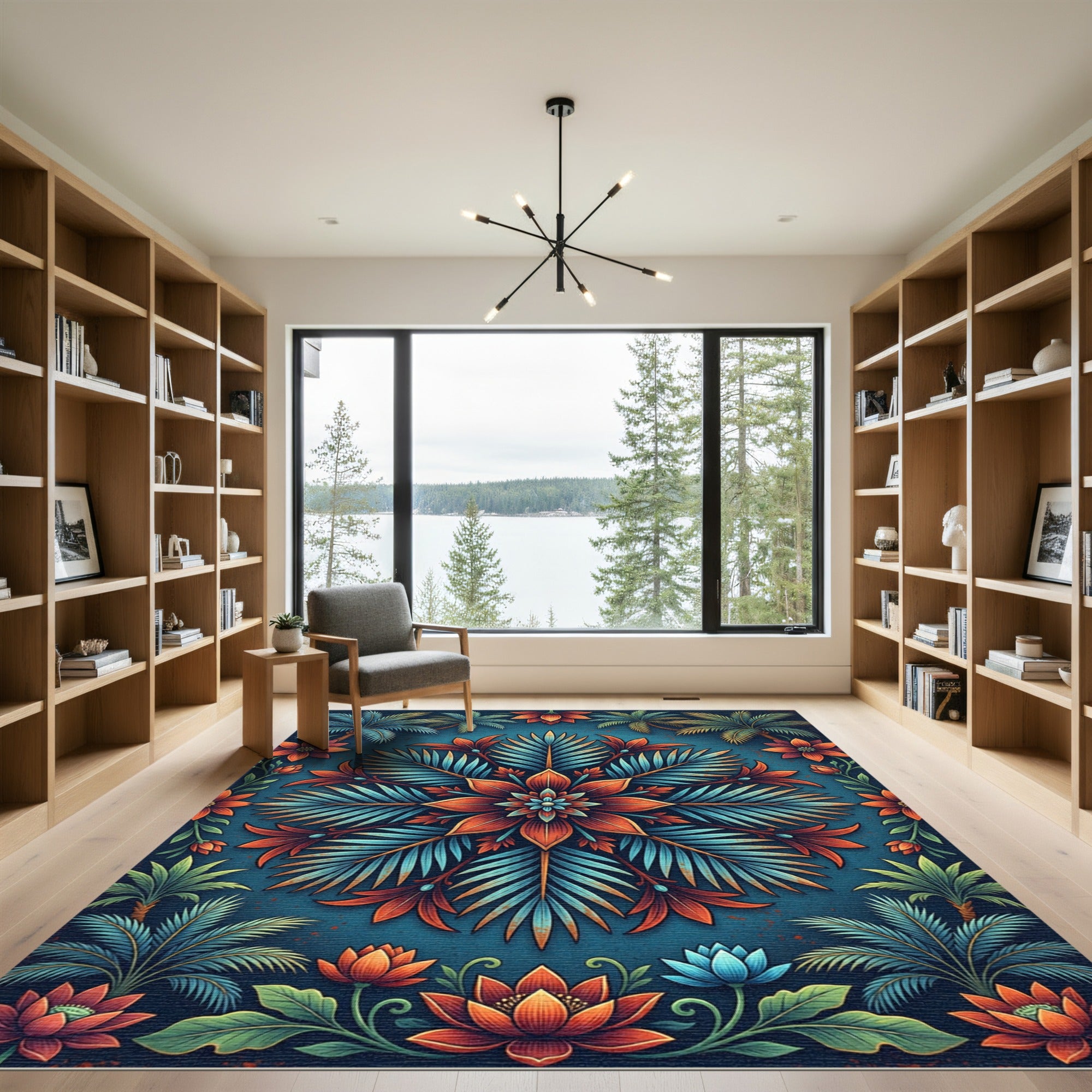 Vibrant Tropical Floral Medallion Art Rug