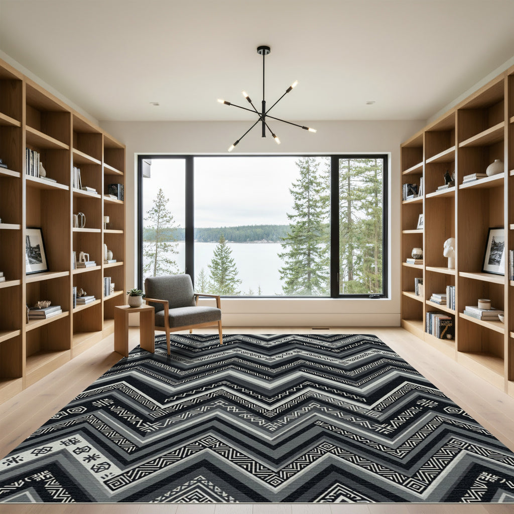 Monochromatic Zigzag Geometric Folk Rug