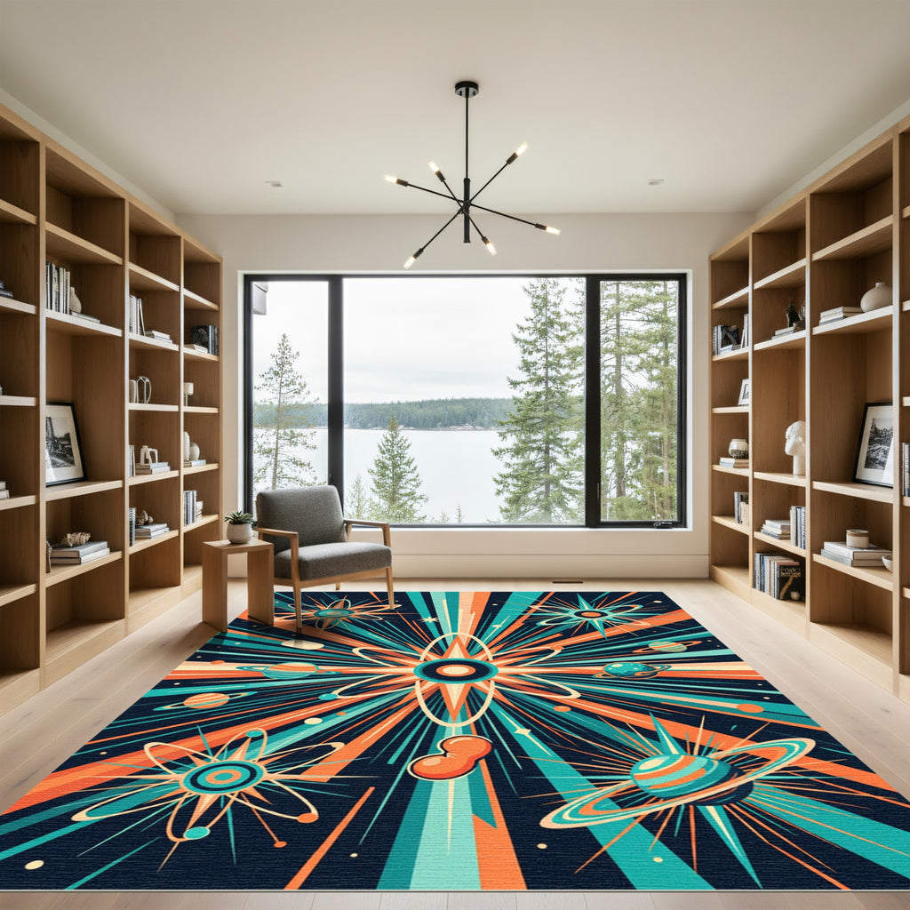 Retro Atomic Starburst Planet Rug