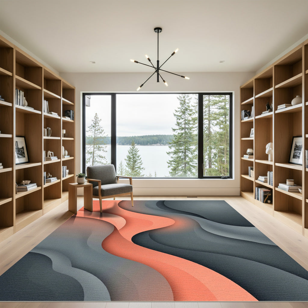 Coral Gray Layered Wave Rug