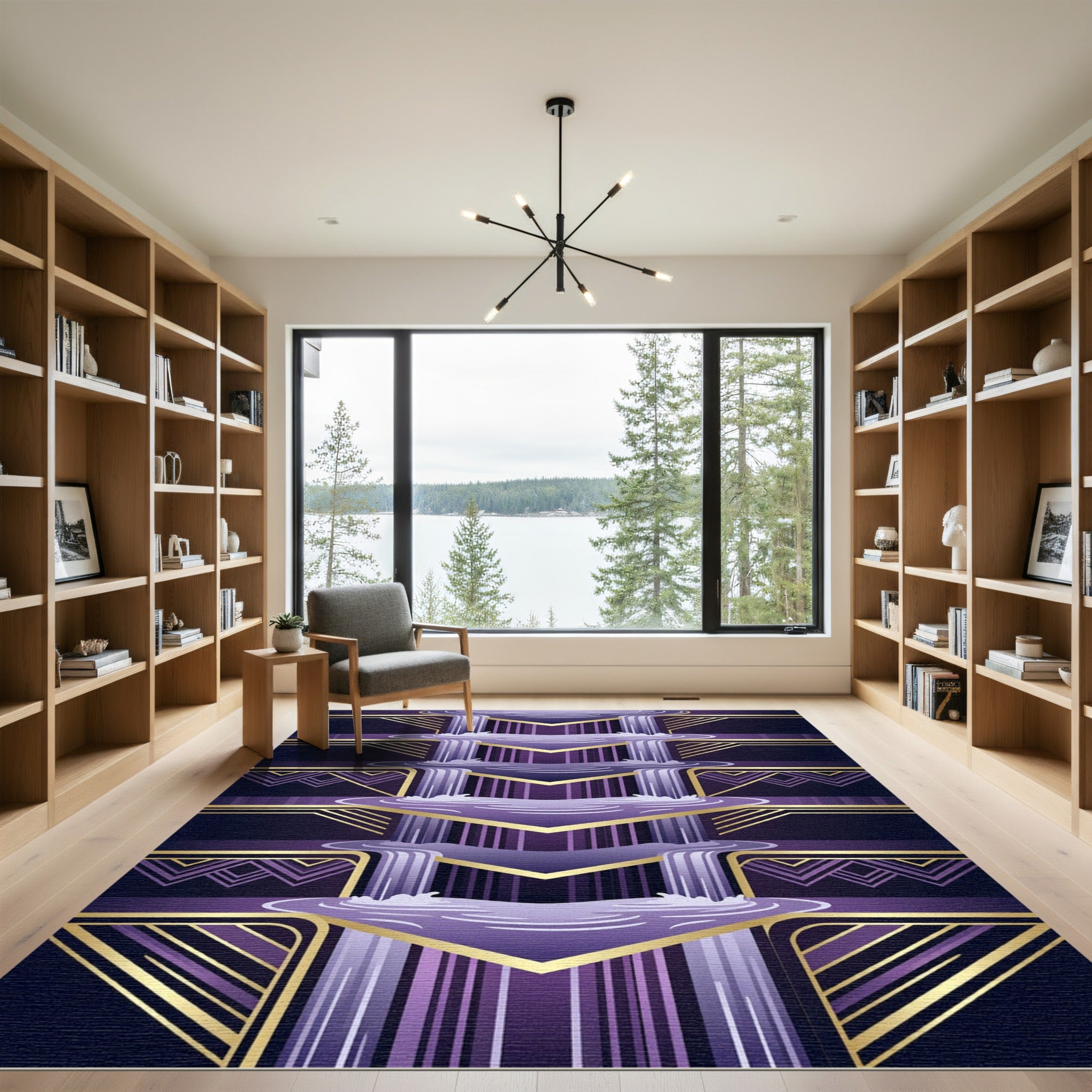Art Deco Violet Golden Waterfall Geometric Rug