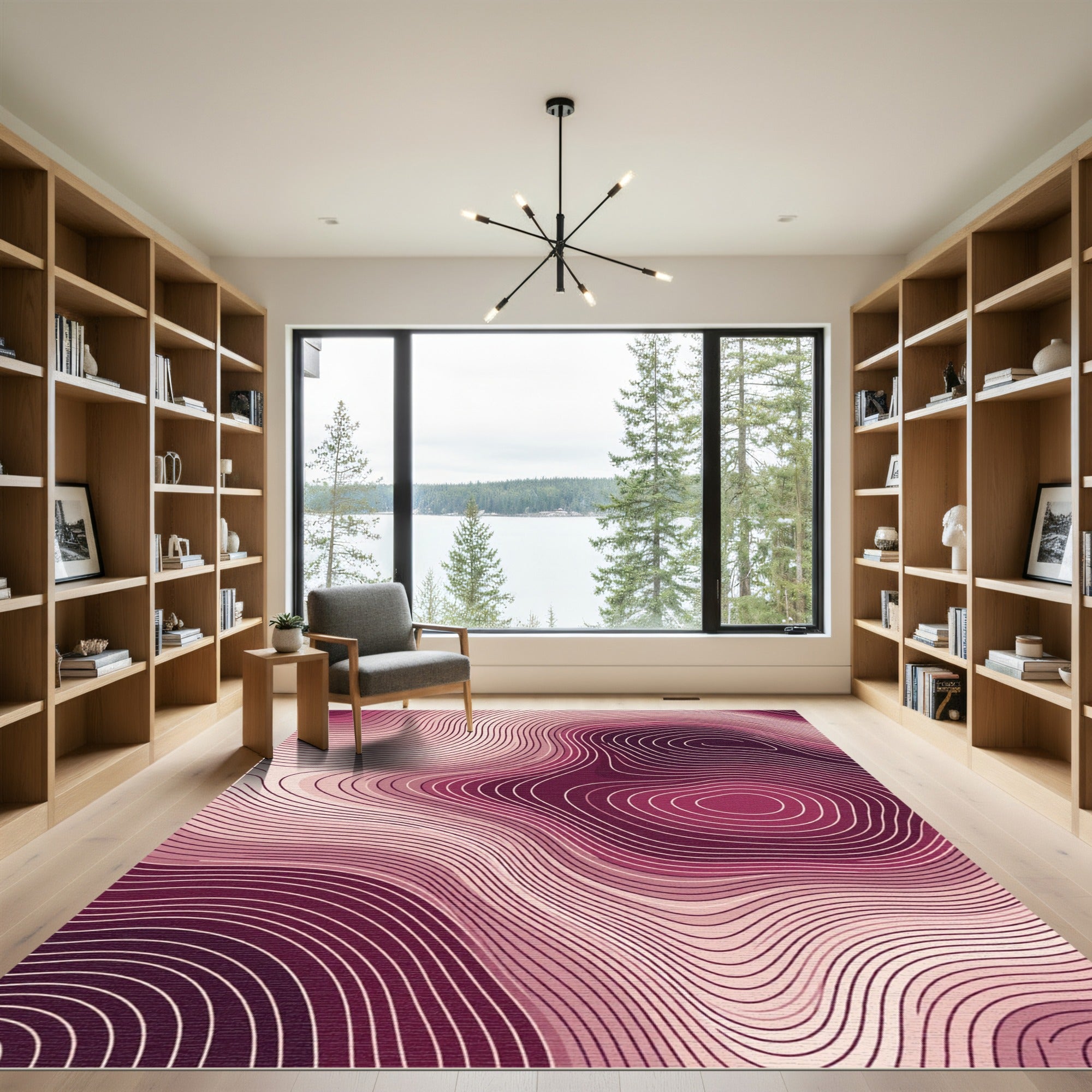 Deep Pink Topographic Contour Rug