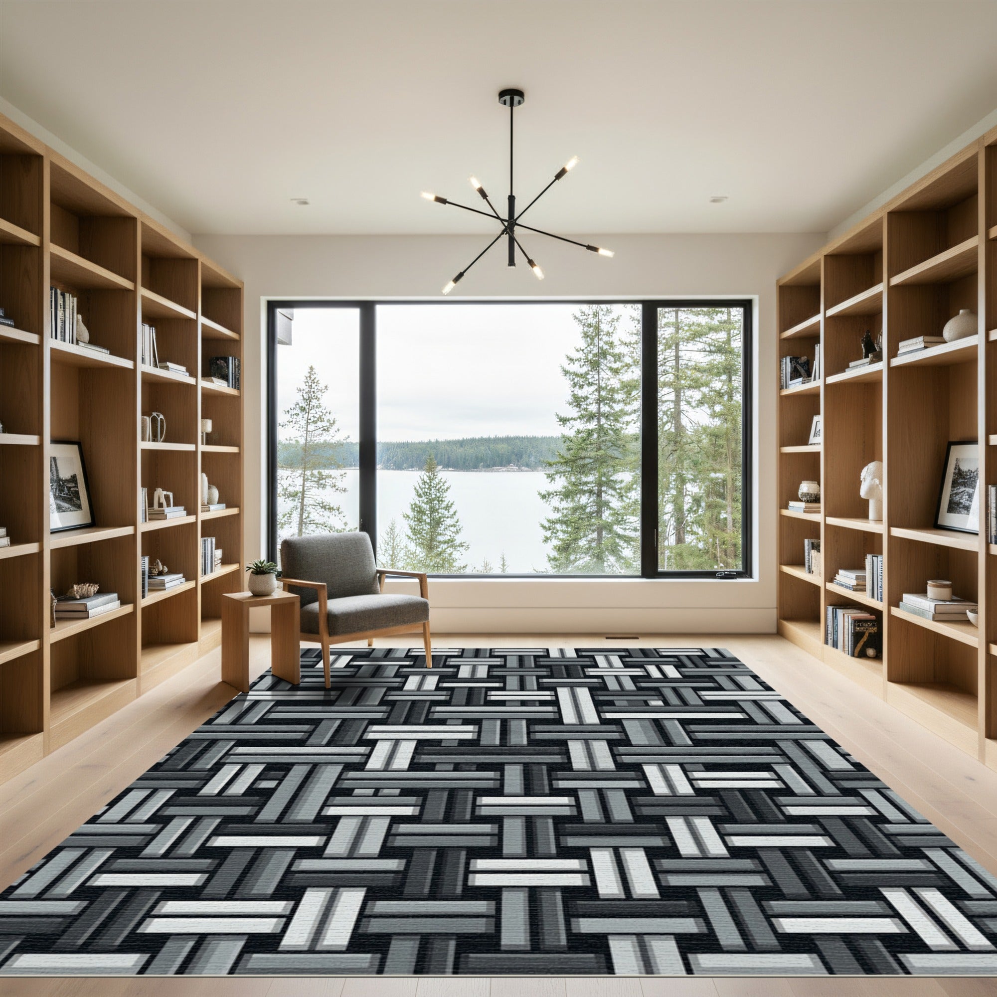 Monochromatic Woven Geometric Texture Rug
