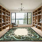 Art Nouveau Green Leaf Scroll Border Rug