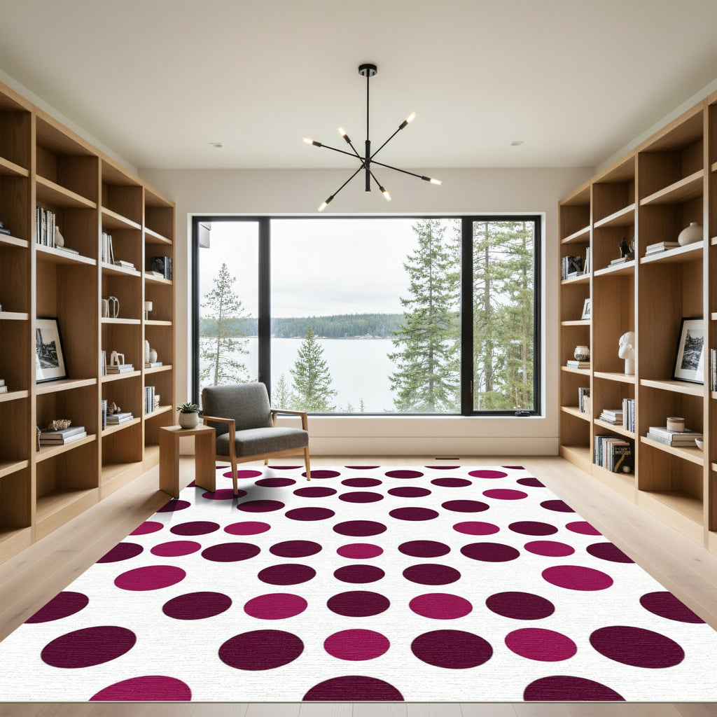 Crimson Magenta Polka Dot Collage Rug
