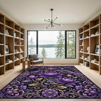 Deep Purple Lotus Floral Scroll Rug
