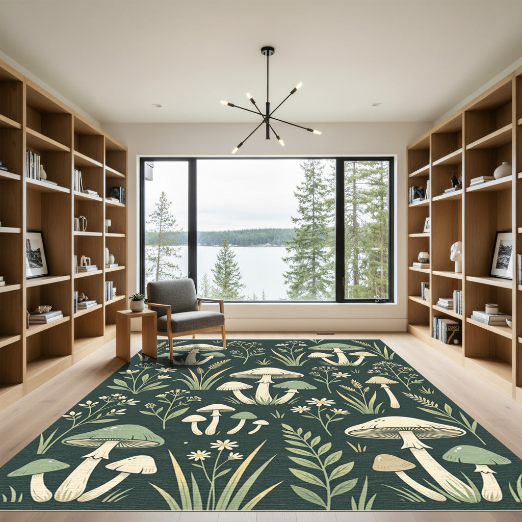 Forest Sage Mushroom and Wildflower Meadow Rug