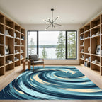 Abstract Deep Blue Swirling Ocean Wave Rug