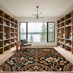 Ornate Gold Damask Floral Scroll Rug