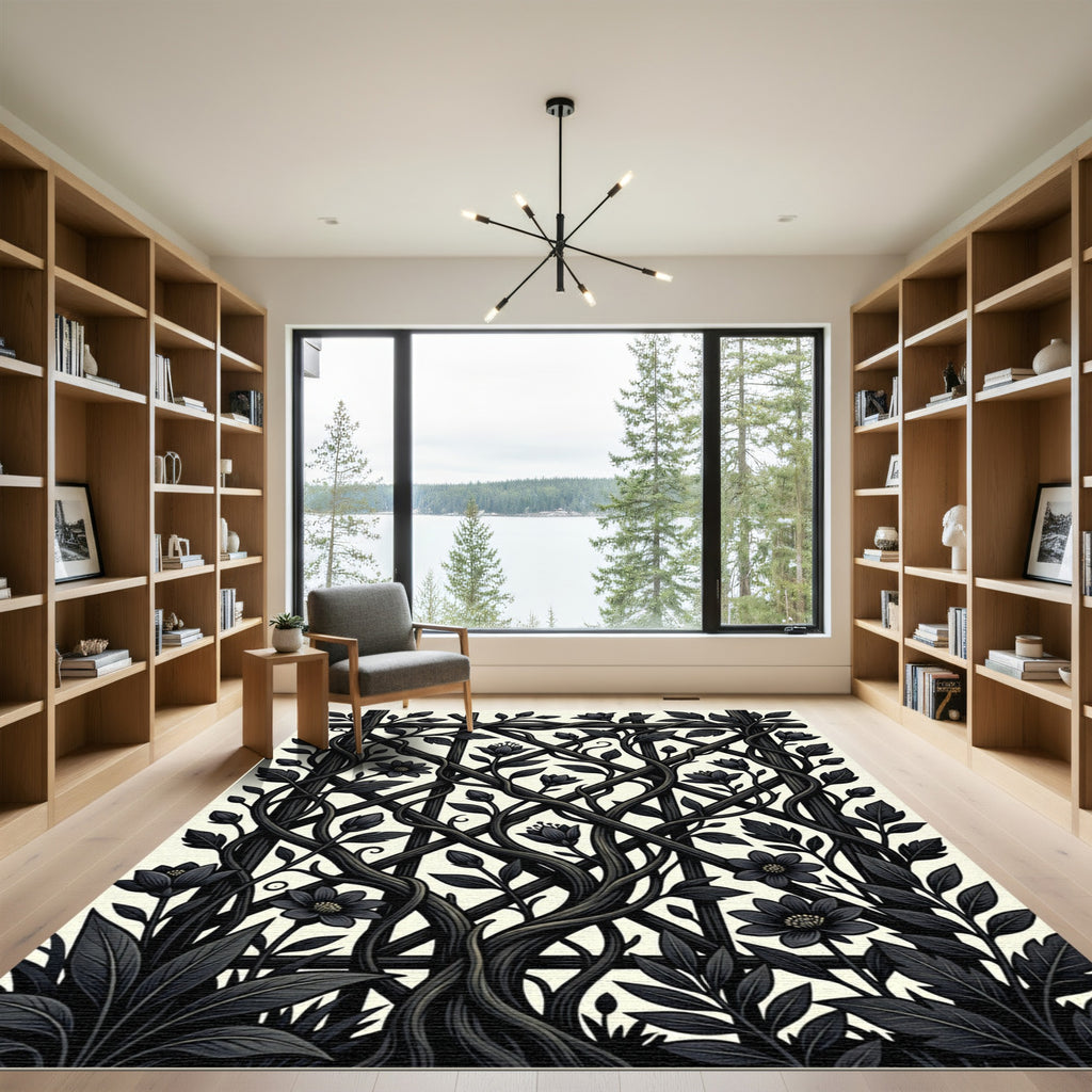 Dark Botanical trellis with dramatic vines Rug