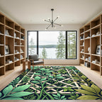 Lush Green Tropical Foliage Trellis Rug