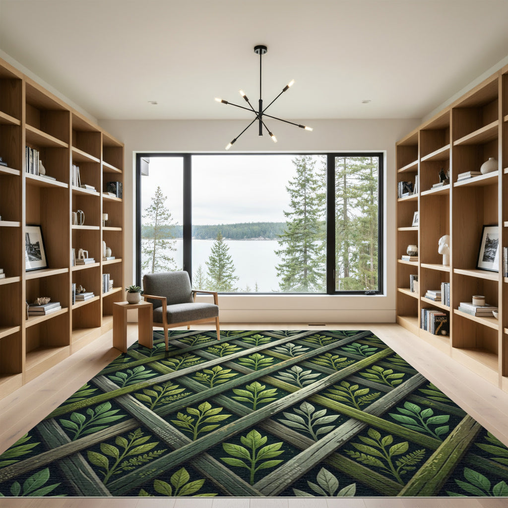 Lush Green Botanical Herbaceous Lattice Rug