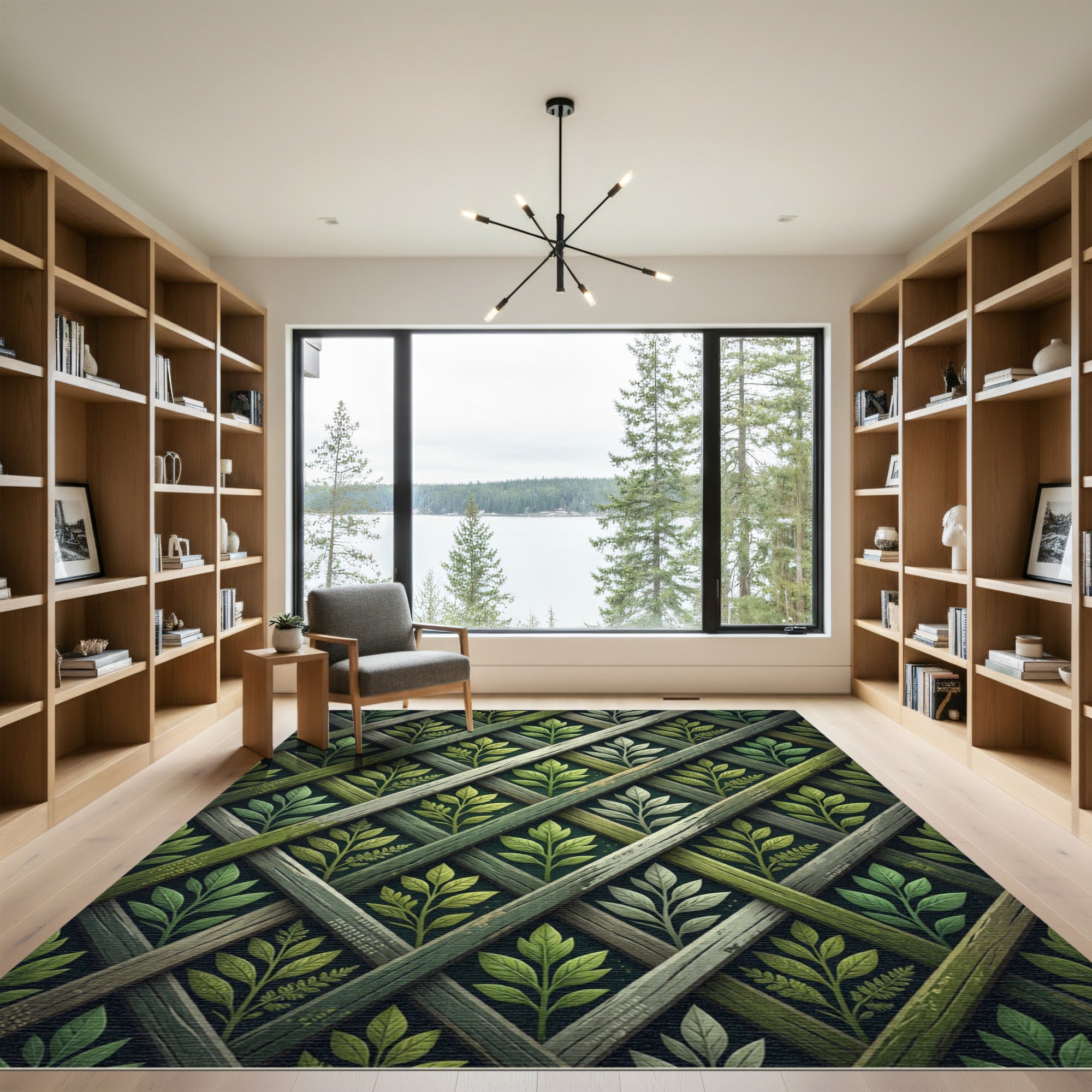 Lush Green Botanical Herbaceous Lattice Rug