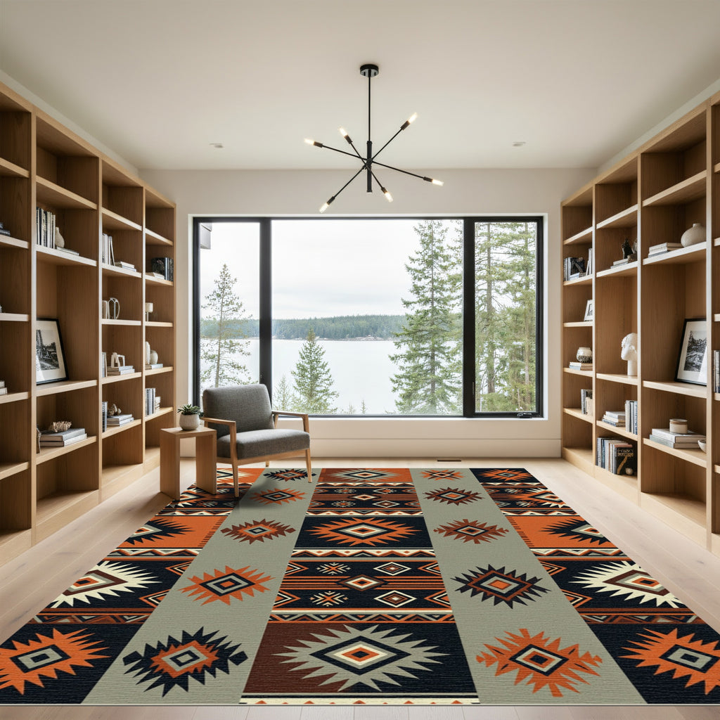 Rustic Terracotta Geometric Southwestern Diamond Rug