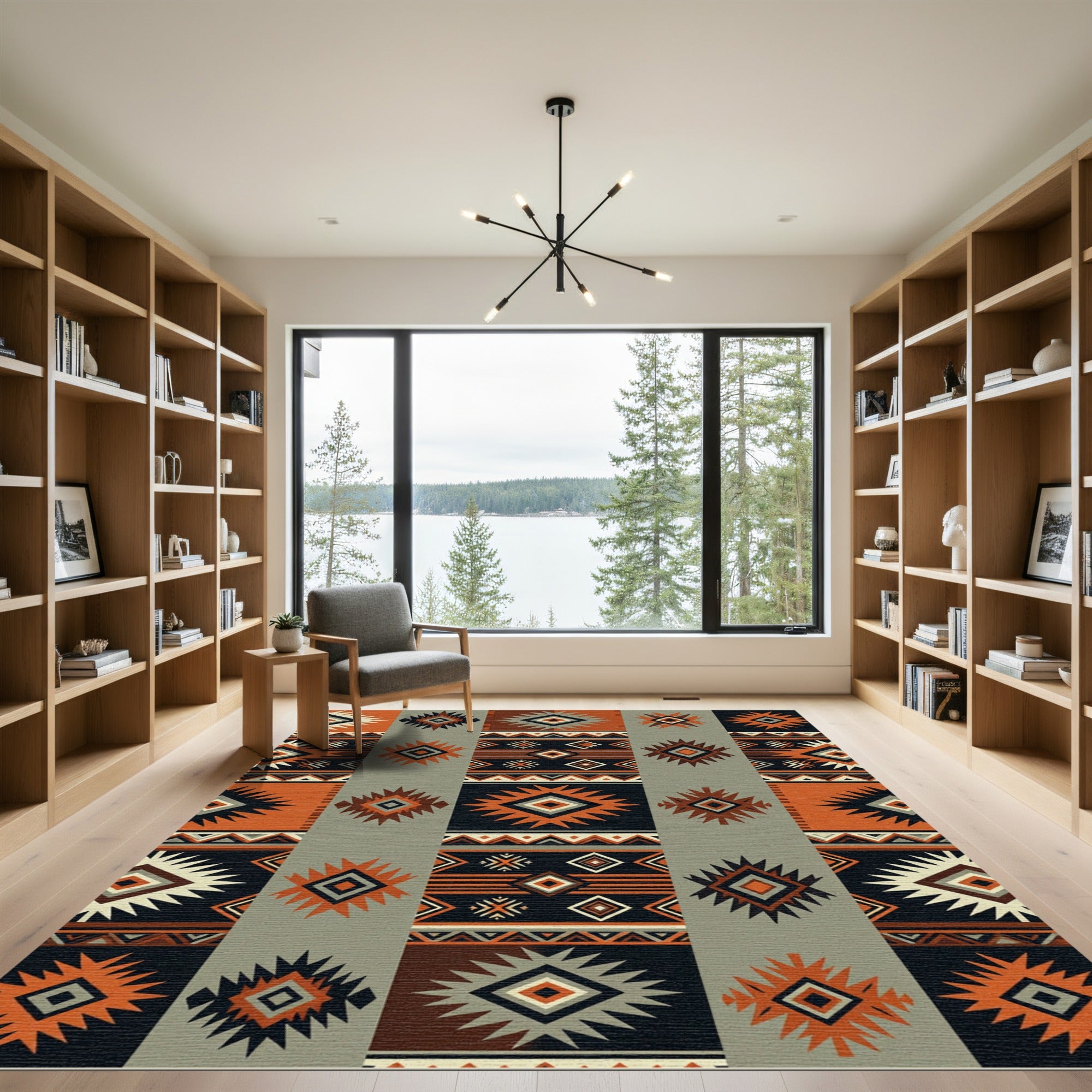 Rustic Terracotta Geometric Southwestern Diamond Rug