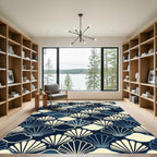 Navy Coastal Seashell Japanese Wave Art Rug