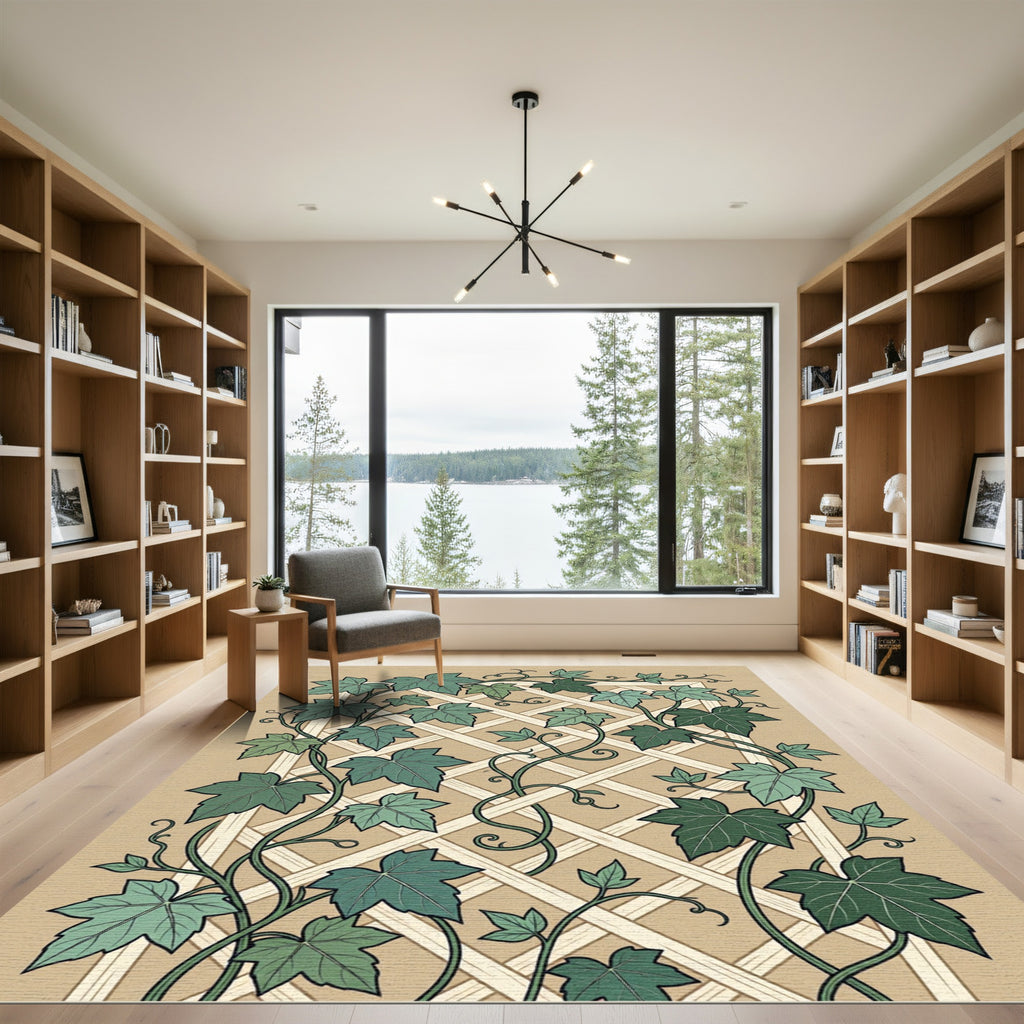 Sage Green Ivy Trellis Botanical Rug